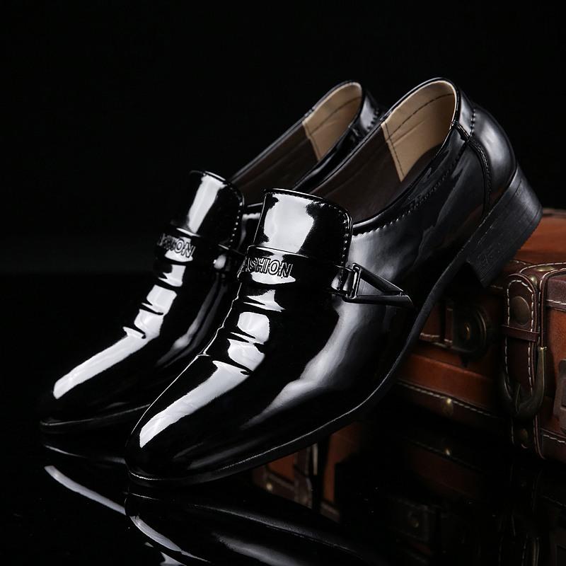 See Men 'S Patent Leather Oxfords Fashion Design Black Party Buckle Business Shoes White Wedding Dress Shoes Plus Size38 -48