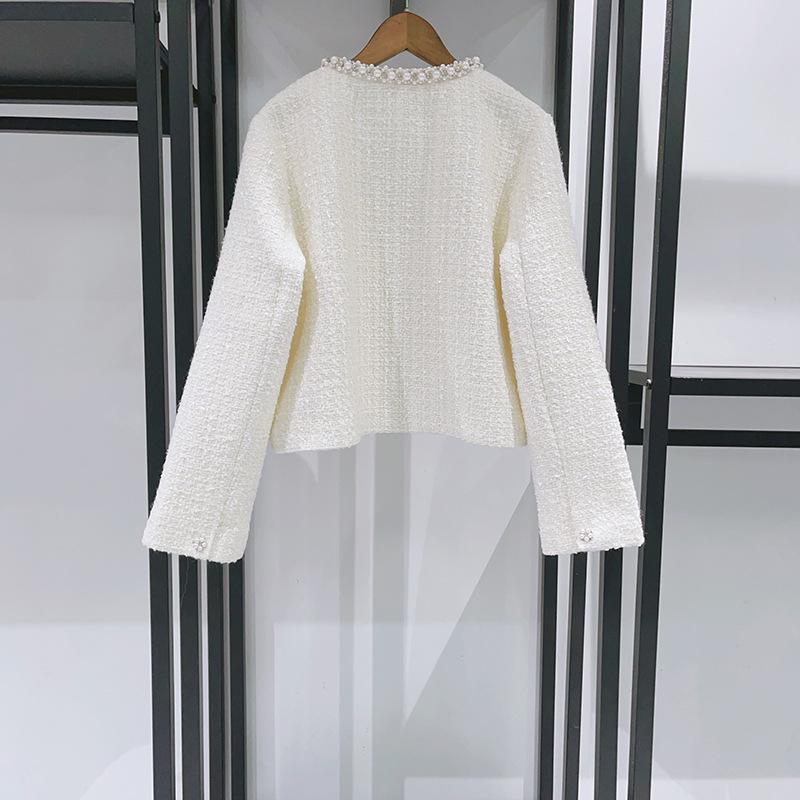 French-Style Early Spring Pearl Tweed Suit: Round Neck Jacket & Wide-Leg Pants (2026 Collection)