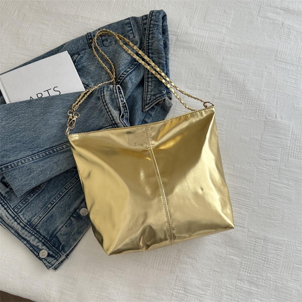 Solid Color Chain Shoulder Bag Large Capacity Women Handbag Fashion PU Leather Tote Bag Party