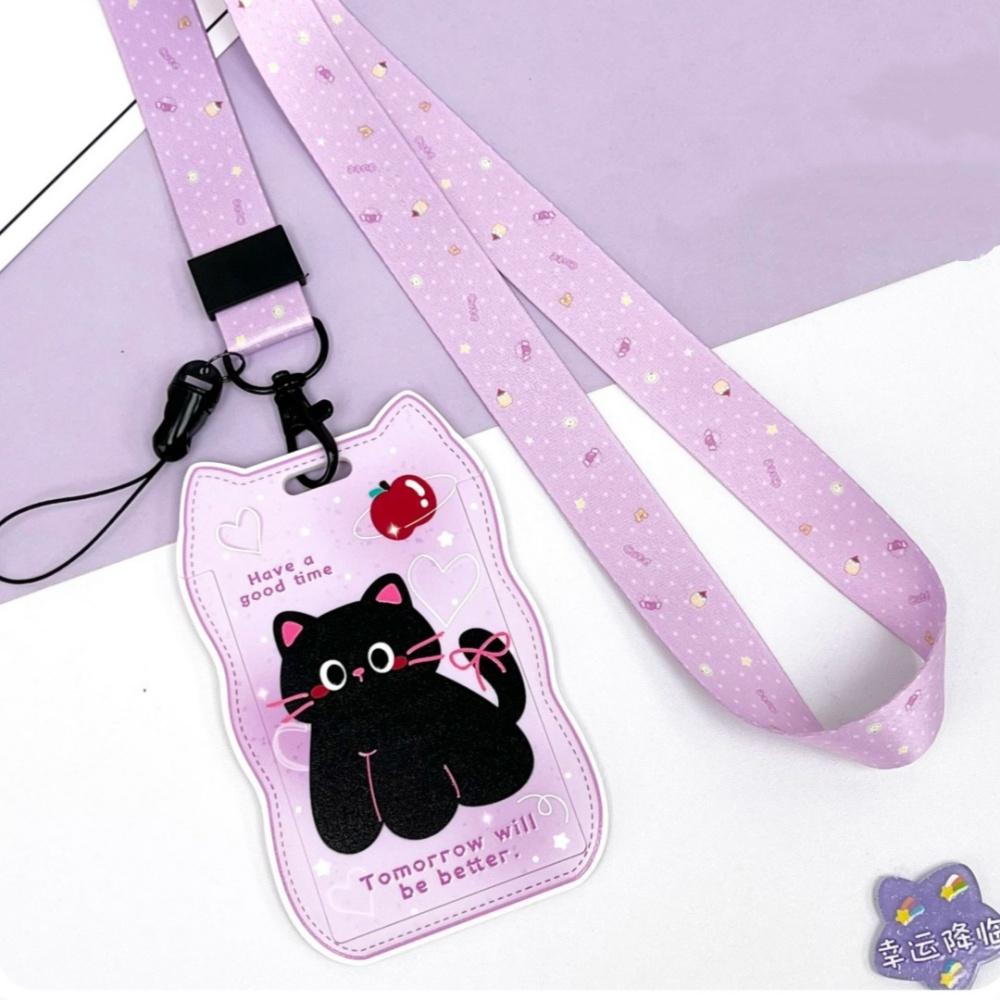 

INS Cartoon Cat Ear Card Holder Student School Card Protective Case Tag Name Tag Bag Sliding Cover Certificate Protective Case