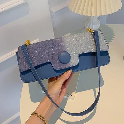 French Evening Armpit Bag for Women  New Fashion Trend Party Bags Shoulder Textured Leather Blue Crossbody Bags