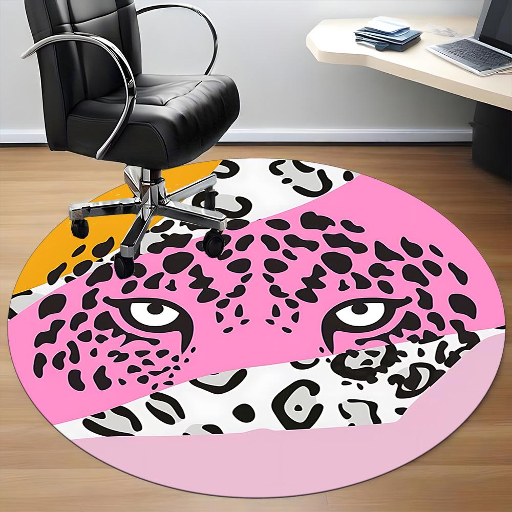 1pc Leopard Print Office Round Rug, Non-slip, Soft and Durable Office Rug for Interior Decoration, Perfect for Office, Beautiful Decoration yy26032306