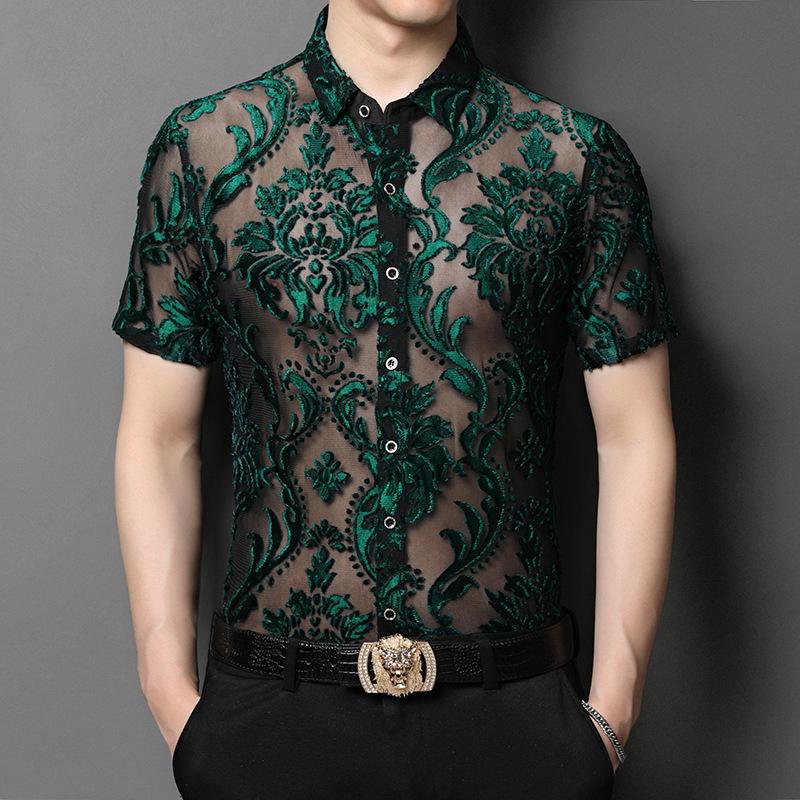 Men's Summer Ice Silk Short-Sleeve Shirt Thin Loose Fashion Casual Top