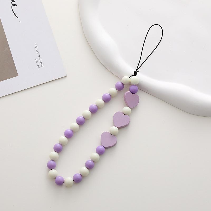 New Heart-Shaped Beaded Phone Chain, Wooden Heart Accessory, Anti-Drop and Anti-Loss Phone Case Pendant, Wristband