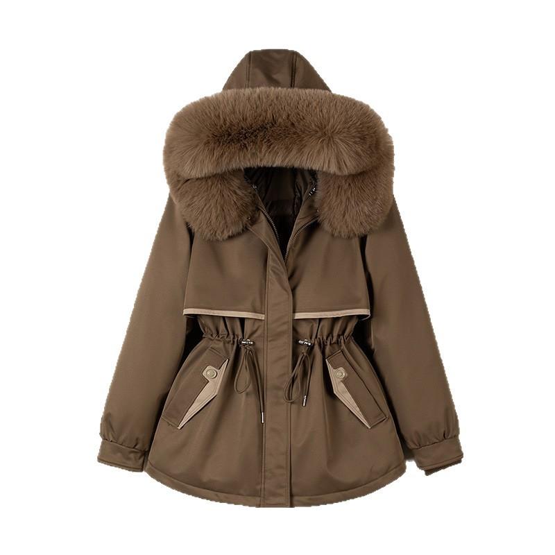 Kışlık yeni kalınlaştırılmış sıcak turta kadın orta ve uzun bel kürk yakalı pamuklu ceket moda çok yönlü trend