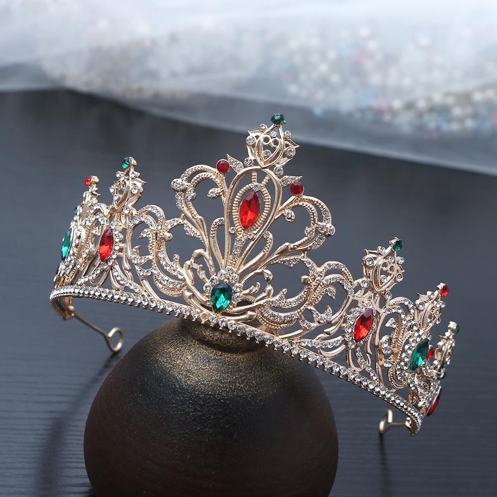 1pc Gold Vintage Gemstones Hair Crown Ornate Royal Design Sparkling Rhinestones Perfect Holiday Bridal Elegance Pageant Ready