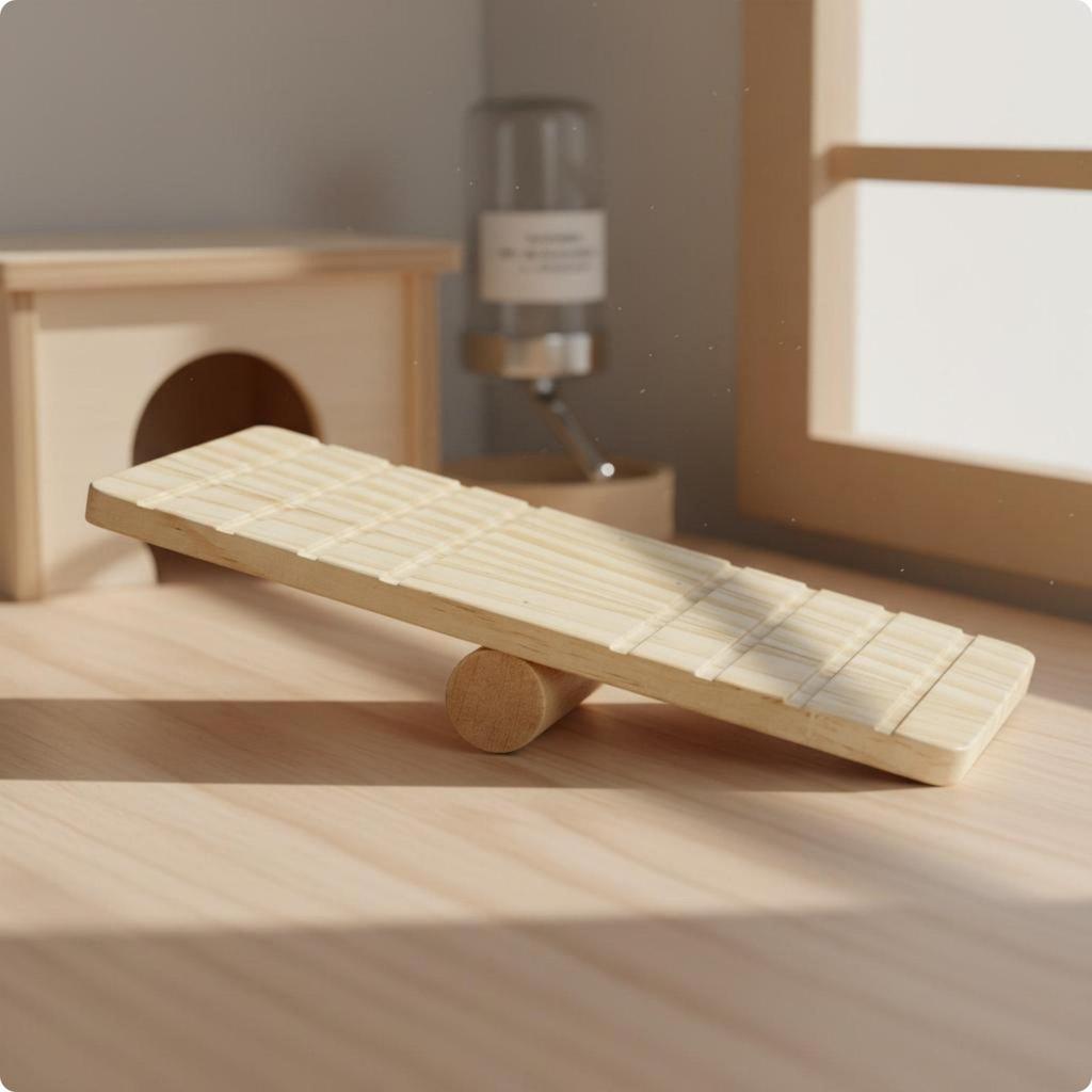 Hamster Balance Board Toy Climbing Ladder Made of Wood with Sturdy Center Bar for Gentle