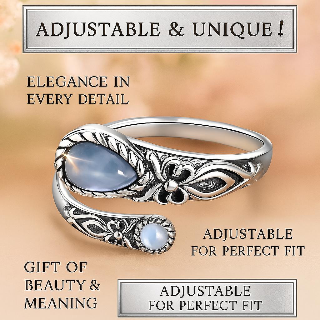 Ring Moonstone Ring Silver Color Adjustable Ring Boho Vintage Spoon Ring Butterfly Synthetic Stone Gift