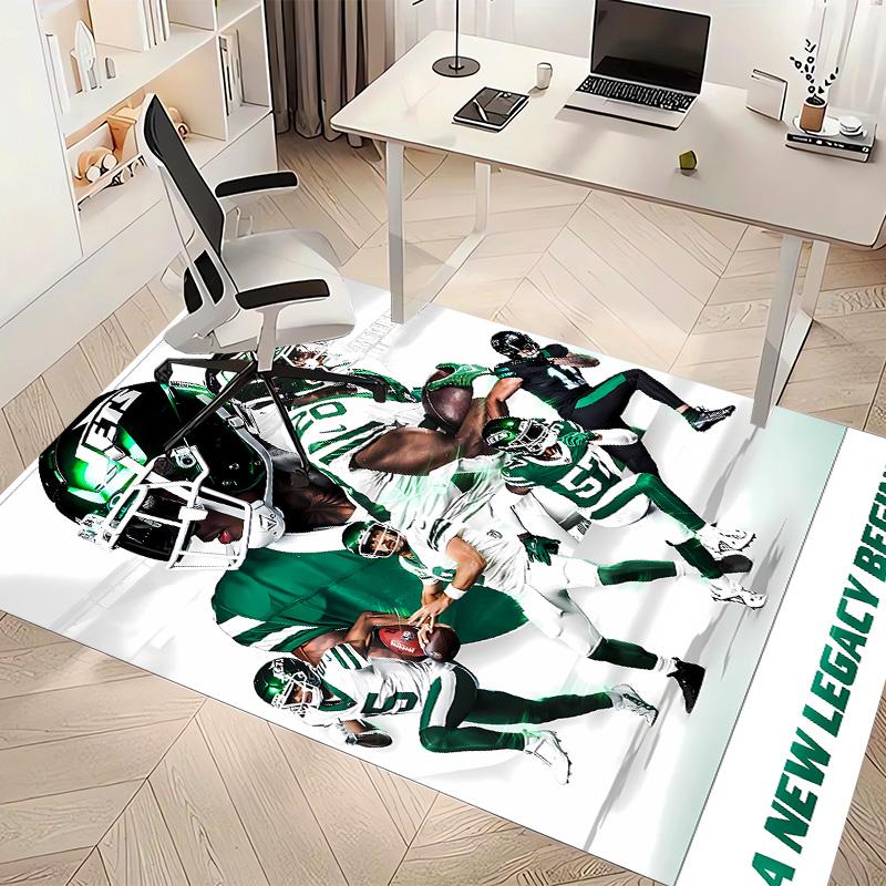 New York Jets Logo Print Area Rug - Soft, Washable Non-Slip Indoor Mat for Office Chairs, Living Room, Home Office Decorative Rug