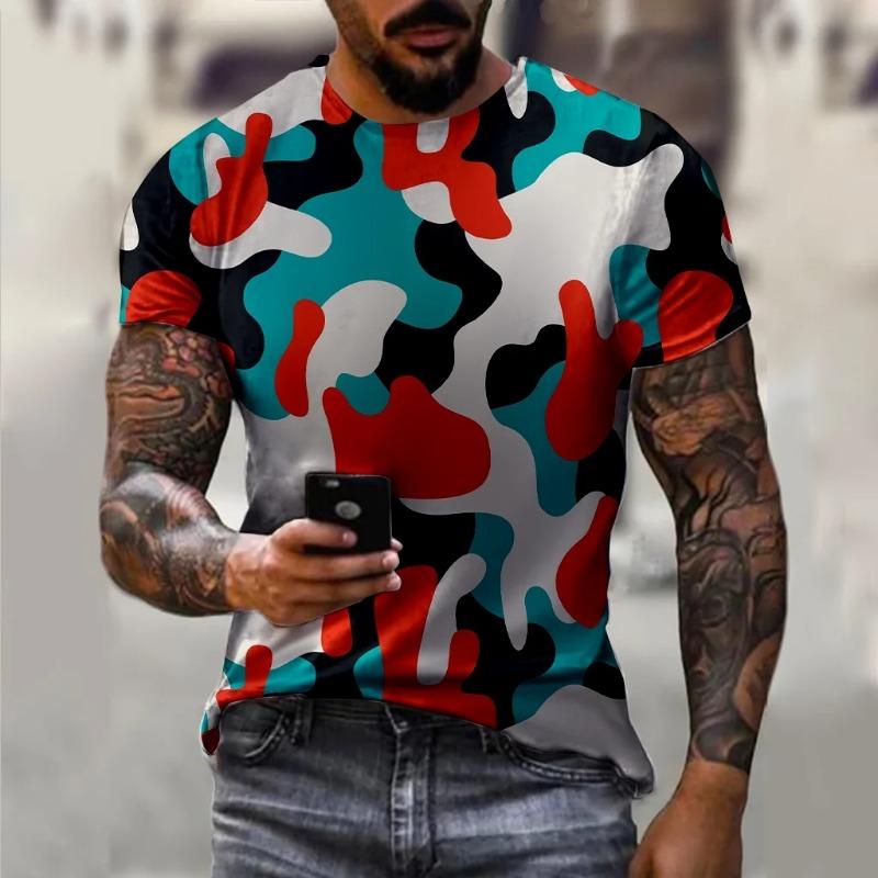 Fashionable Camouflage Hip-Hop Pattern Men's Printed T-shirt Casual Round Neck Comfortable Short Sleeved Top