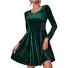 Herbst und Winter Damen Langarm Rundhals Swing Samtkleid