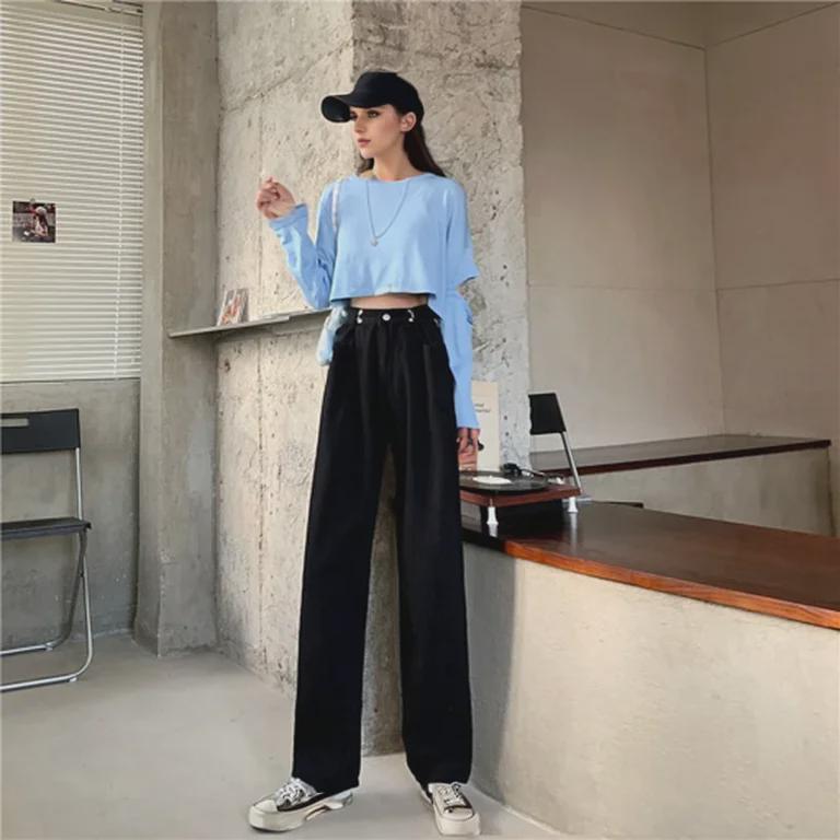 Women's White High Waist Slim Straight Wide Leg Jeans - Trendy Loose-Fit Mopping Trousers