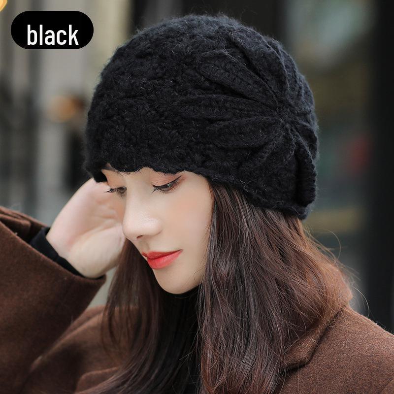 

Жіночий берет ручної в язки гачком у корейському стилі з мохеру - Осінньо-зимовий дизайн з порожнистою квіткою, тепла вовняна в язана шапка M (56-58cm)