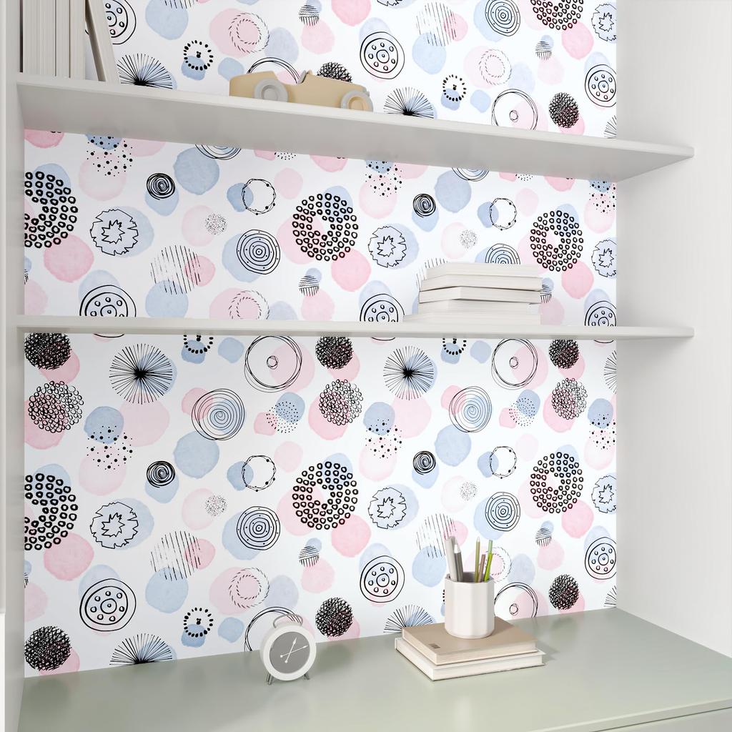 CHIHUT Removable Wallpaper Wall Dot Geometric Scandinavian Suitable for Sliding Interior Living TV Decorative Sheet Sticker, Decal, 44.5x600cm,