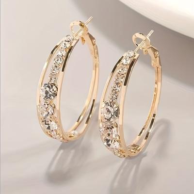 1pair Earrings Exquisite Explosive Style Wind Rhinestone Men's And Women's Earrings Large Circle Earrings Ear Jewelry