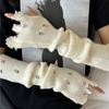 Hole Solid Color Long Mittens Harajuku Sweet Fingerless Gloves Fashion Knitted Warm Sleeves  Girls