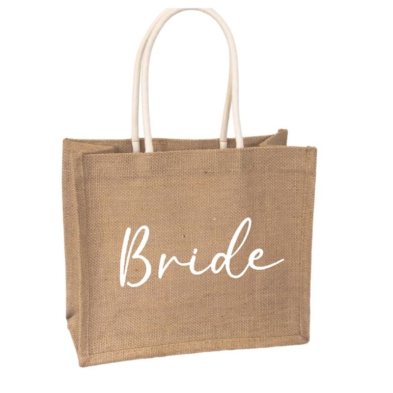Burlap Hand Bag For Weddings Breathable Natural Fabric Large Capacity Reusable Bridal Party Gift Bag With Wide Handles