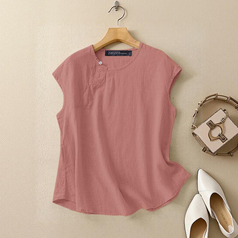 ZANZEA Women Casual Round Neck Summer Sleeveless Tank Tops