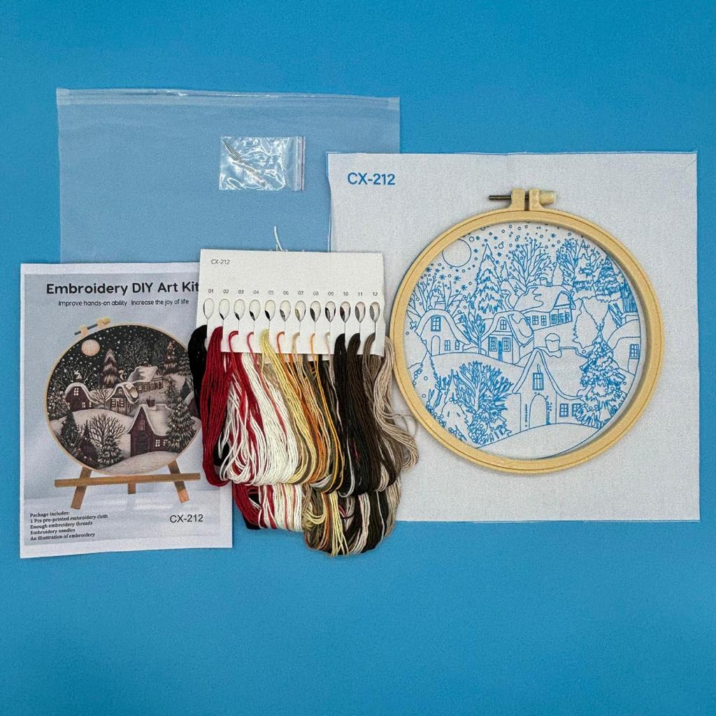 1set Christmas Snow Scene DIY Cross Stitch Kit - Suitable for Beginners, Includes Tools, Stitch Tutorial, and Embroidery Fabric Material Set