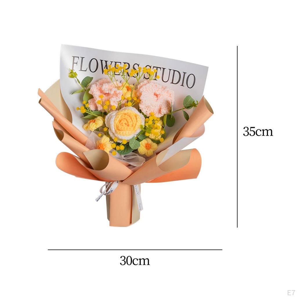 Crochet Bouquet, Handmade Knit Flowers, Artificial Already Made for Valentine's Day,