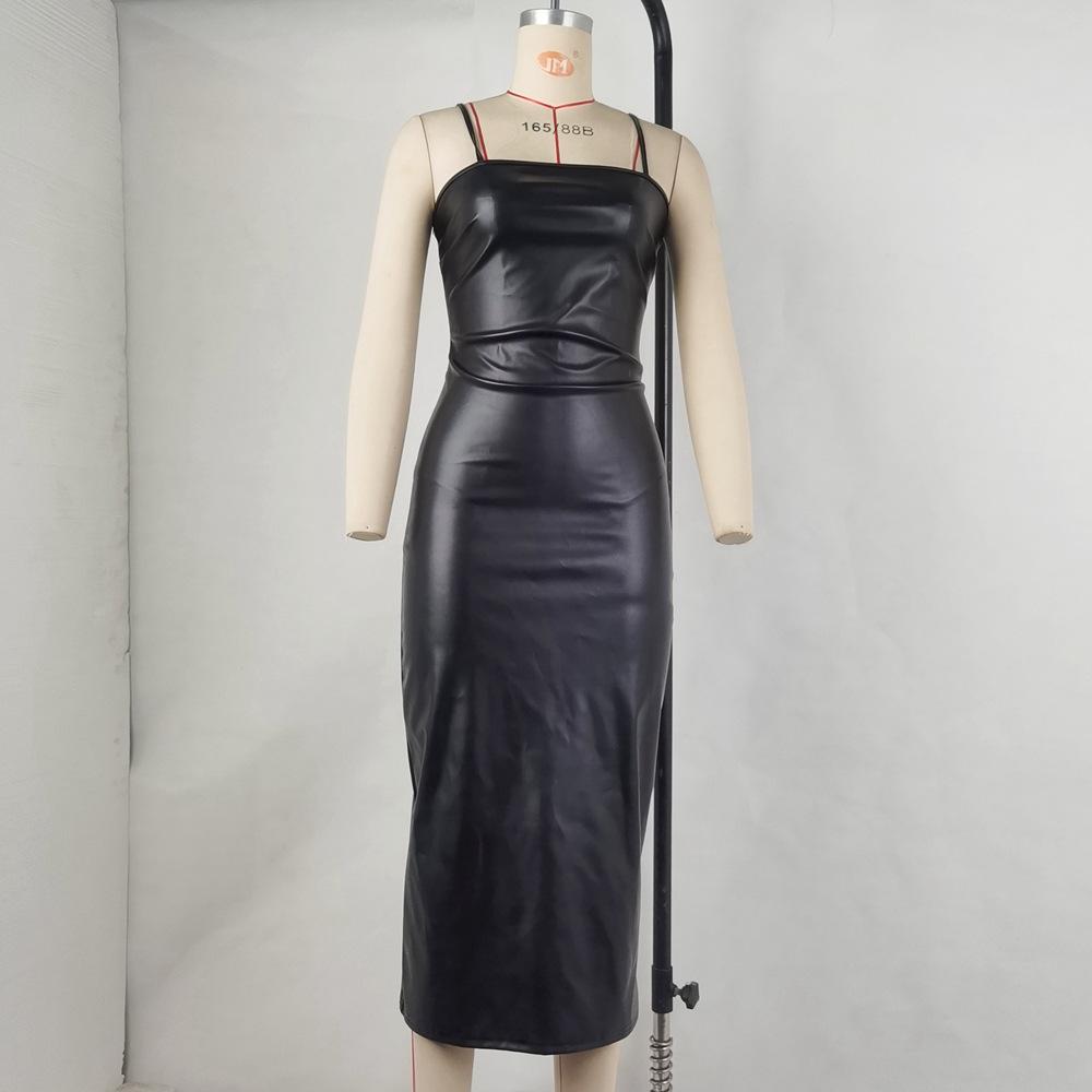 Vestidos de otoño para mujer, sexys, con espalda descubierta, tirantes finos, cintura alta, abertura en la cadera, estilo halter