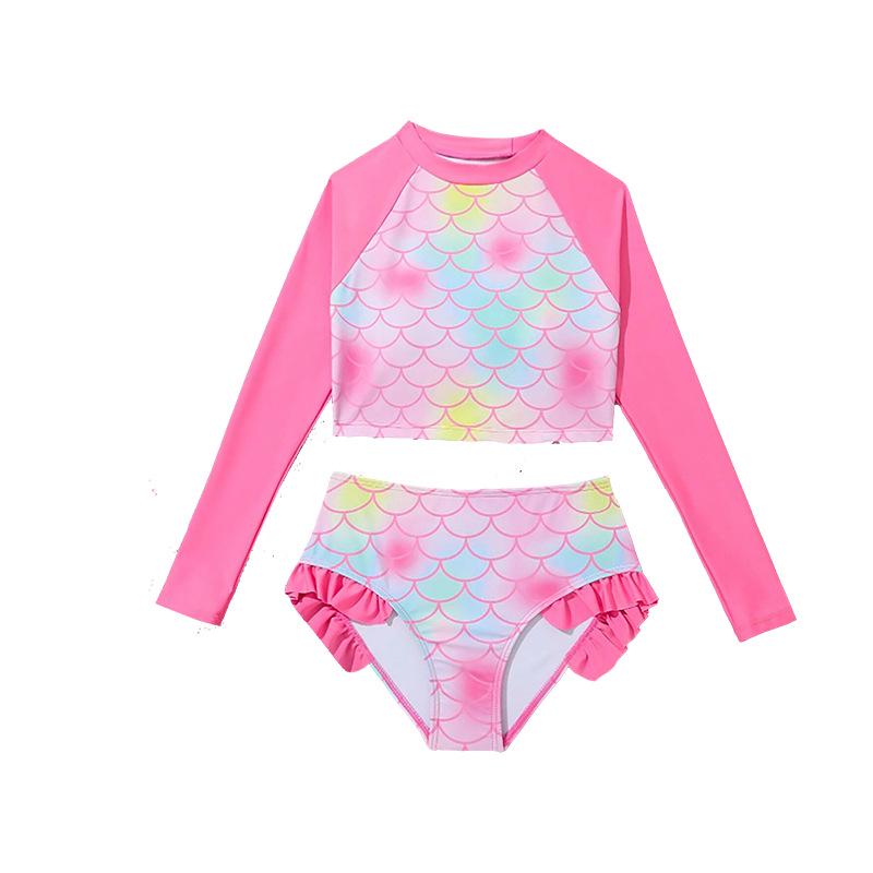 2025 New Style Girls' Long-Sleeve Mermaid Two-Piece Swimsuit