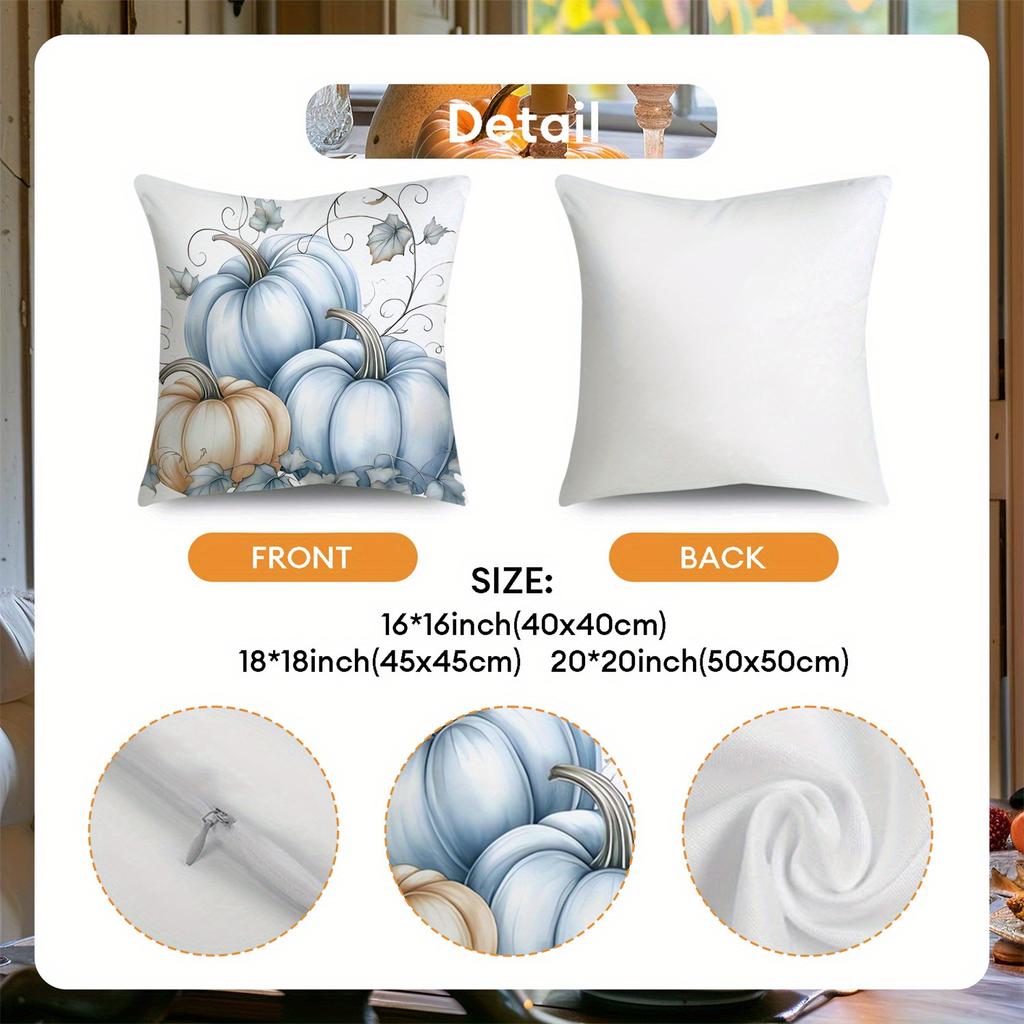 Hello Fall Blue Pumpkin Floral Leaf Autumn Pillow Covers 4Pcs Bedding Suitable For Bed Sofa Bedroom