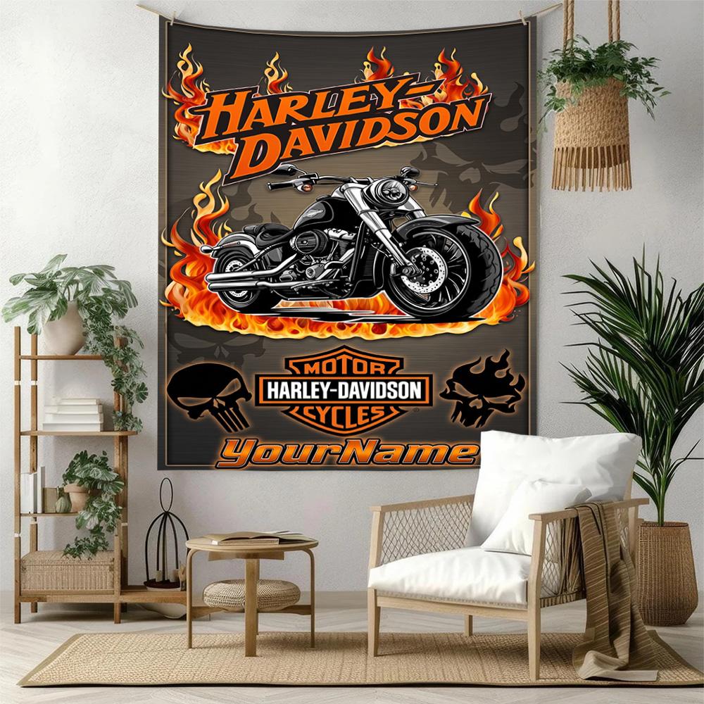 Harleydavidson Motorcycles Custom Your Name Wall Decor Tapestry Art For Pet Memorial Birthdaywedding Party Backdrop Family Gift