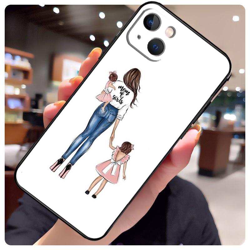 Black Brown Hair Baby Mom Girl Son Case For iPhone 15 Pro Max 14 13 12 11 16 17 Pro Max mini 15 16 Plus 16e 17 Air Phone Cover