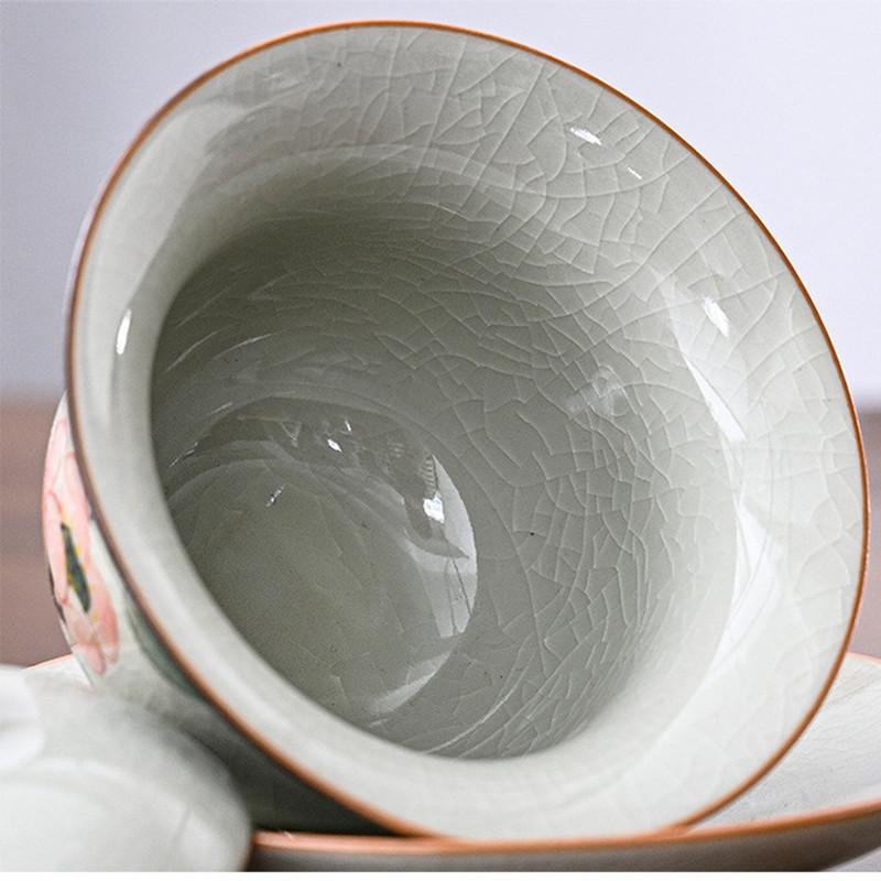 160ml Hand-painted Lotus Ceramic Tea Tureen Covered Bowl Handmade Porcelain Gaiwan Teacup Household Tea Bowl Chinese Teaware
