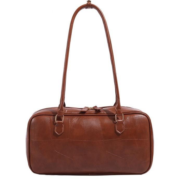 Vintage Patchwork Boston Bag Large Capacity Commuter Bag High-Quality Texture Shoulder Bag Versatile Handbag 2025 New Model