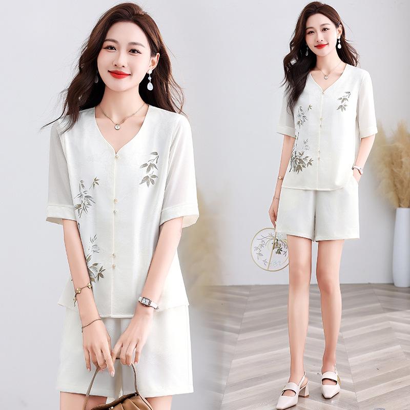 Kurzärmeliges Eisseiden-Set Damen-Set Sommer Freizeit Zweiteiliges Set