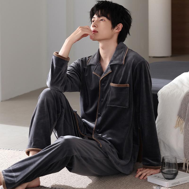 Pajamas Men'S Winter Coral Fleece Thickened Fleece Warm Men'S Autumn And Winter Island Fleece Large Size Spring And Autumn Loungewear