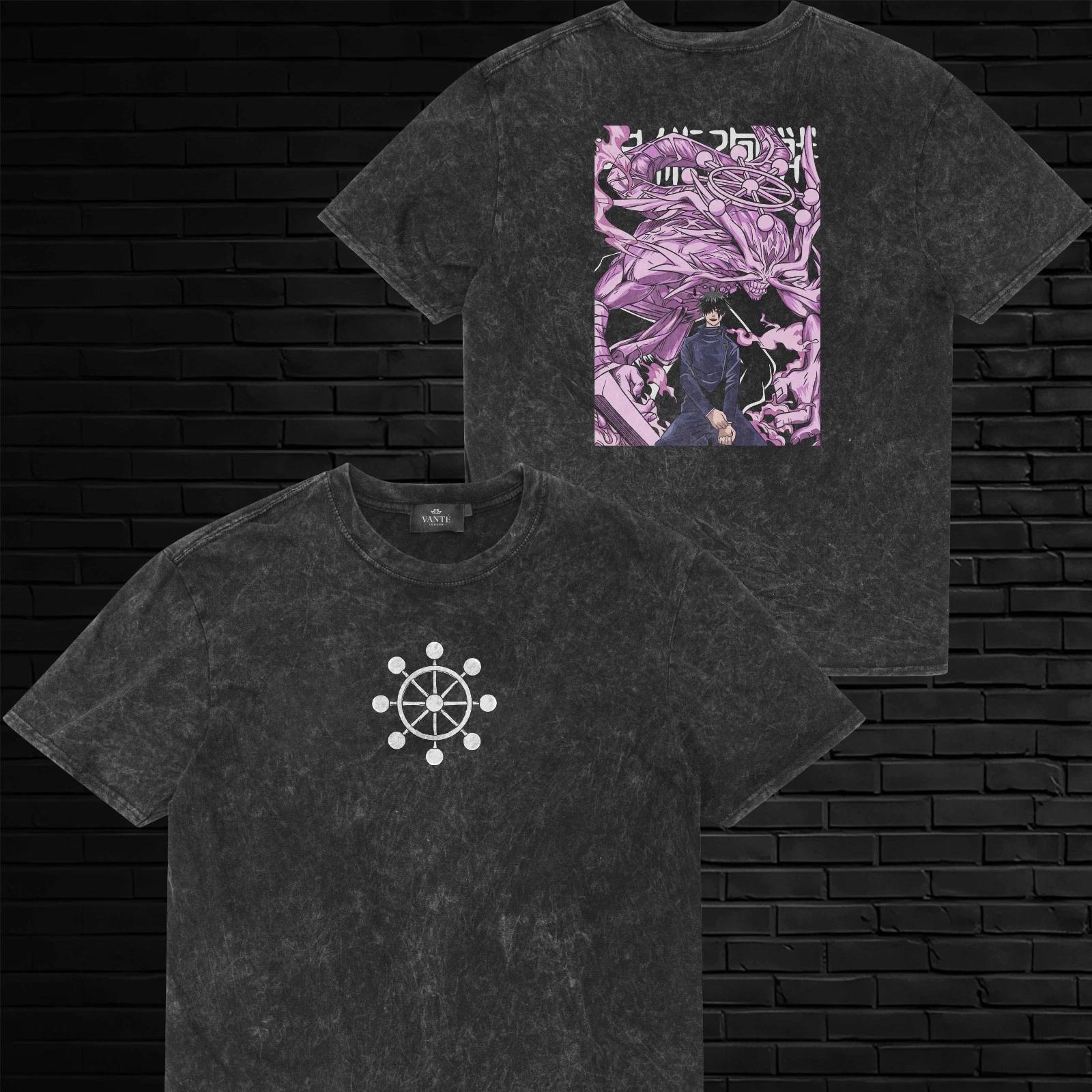 Megumi Fushiguro T-Shirt Domain Expansion Mahoraga Acid Wash Graphic Tee Mens 4XL