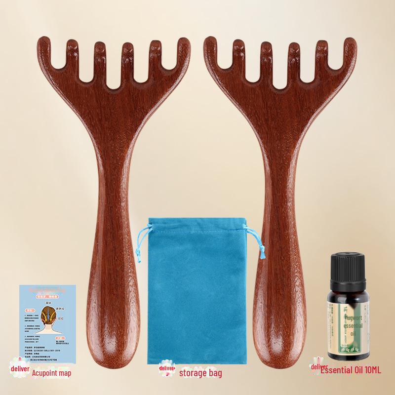 Sandelholz Geweih Massagegerät: Fünf-Klauen Kopfhaut-Therapiekamm