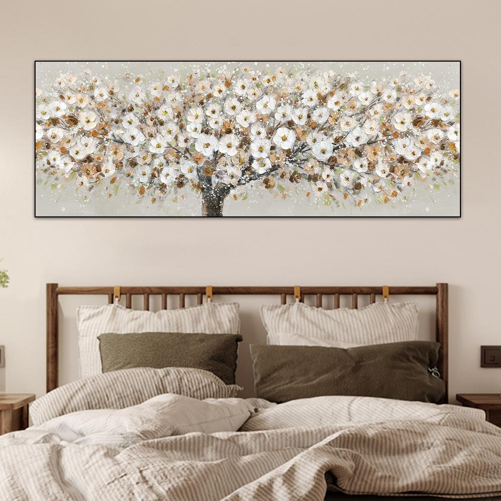 Abstracto Floreciente Flores Blancas Árbol Pintura Impresión sobre Lienzo Naturaleza Muerta Obras de Arte sin Marco Arte de Pared Póster Sala de Estar Dormitorio