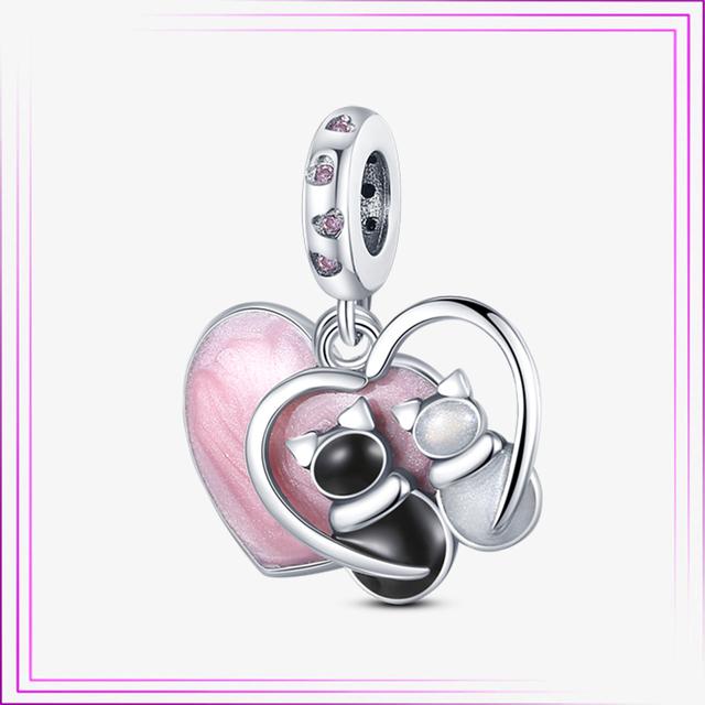 925 Sterling Sølv Hjerte Blomst Luftballong Flamingo Rosa Sjarm Plata De Ley Bil Katt Perle DIY For Originalt Armbånd Smykker