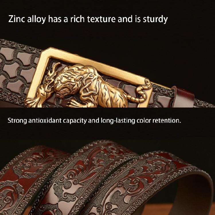 Classical Men Leather Belt with Convenient Automatic Buckle and Carved Beast Buckle Chinese Beast Head