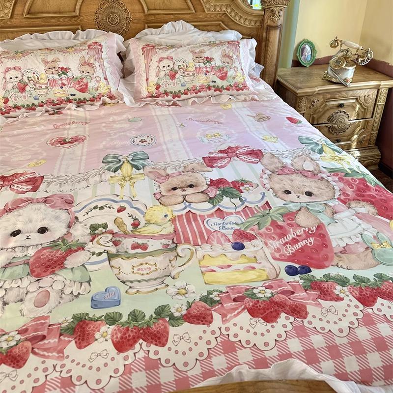 Cute Cartoon Lolita Pure Cotton Bedsheet and Duvet Cover Set – All-Cotton, Four-Piece Set