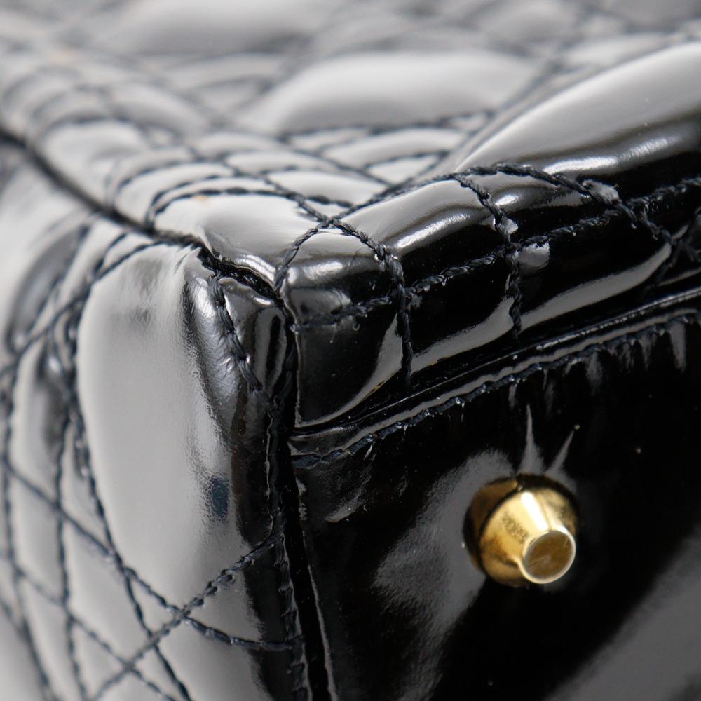 Dior Lady Dior Medium Handbag Canage Black Patent Leather Women Used