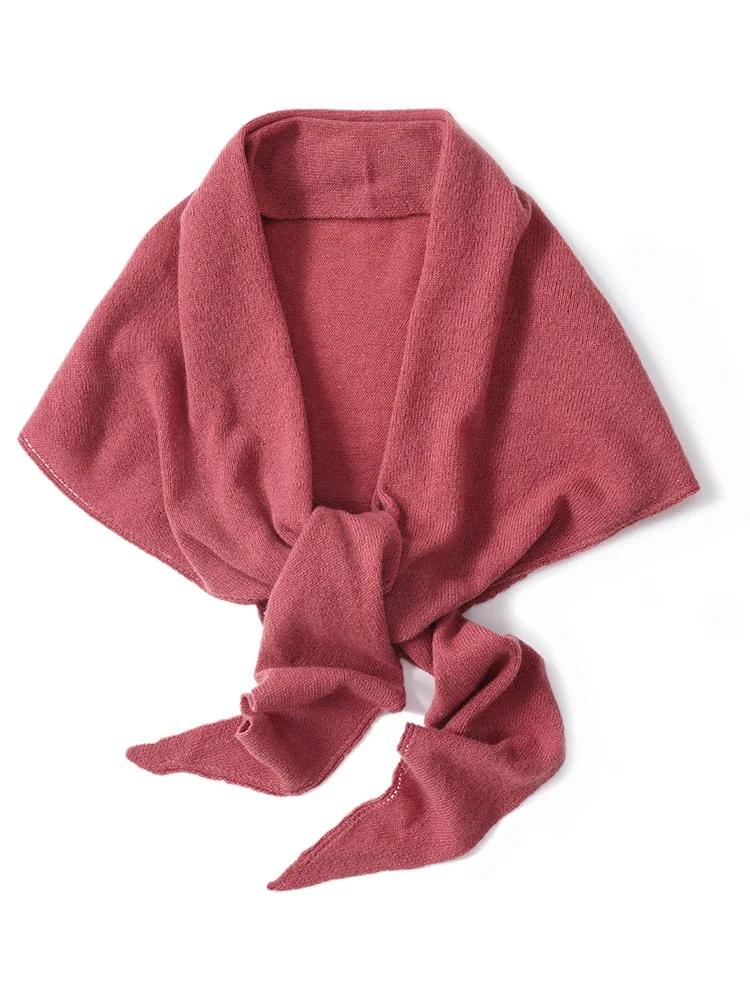 2024 Trend Large Triangle Shawl Scarf 100% Wool Women Knitted Accessories Cape Casual Soft Warm Cappa Cozy Black Gray Red