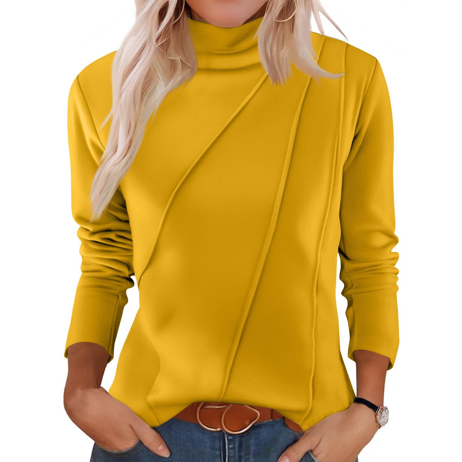 

Женский модный однотонный флисовый утолщенный топ с длинными рукавами L жёлтый