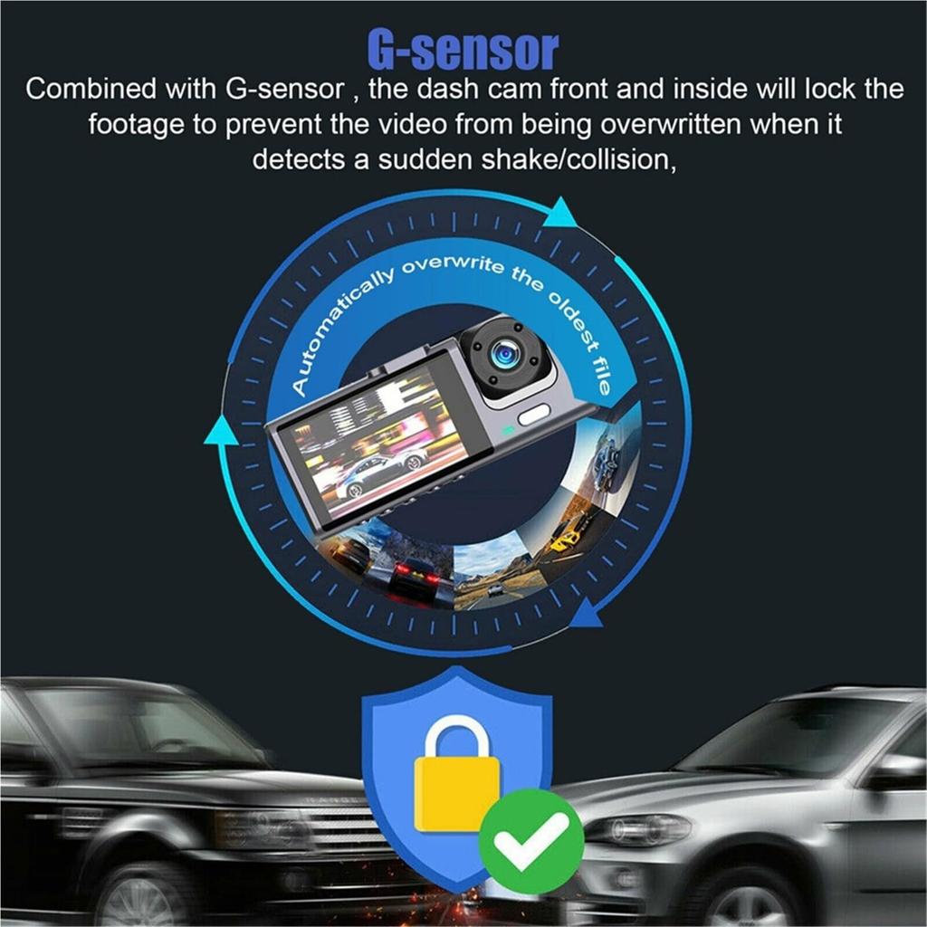 Dash Cam Front Rear Inside Cameras,Loop Recording,Real Images,Security,3-Channels,Clear Capture,NightVision,High Resolution,Wide-Angle Lens