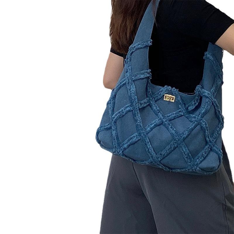 New Trendy Denim Canvas Women's Bag Personality Street Tassel Large Capacity Casual Tote Bag Shoulder Bag ARI