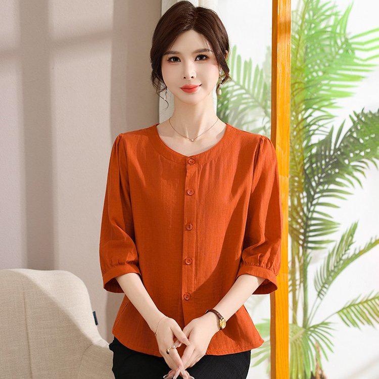 Mom's Spring 2026 Elegant Wide-Leg Top for Middle-Aged & Elderly Women - 7-Point Summer Base Layer Shirt