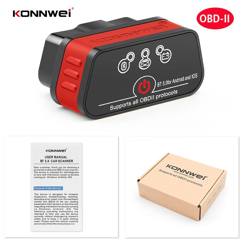 

2025 New KONNWEI KW901 ELM327 V1.5 Bluetooth5.0 Car Auto OBD2 Scanner Android/IOS Car Diagnostic Tool Code Reader pk Vgate ICAR2 Red KW901