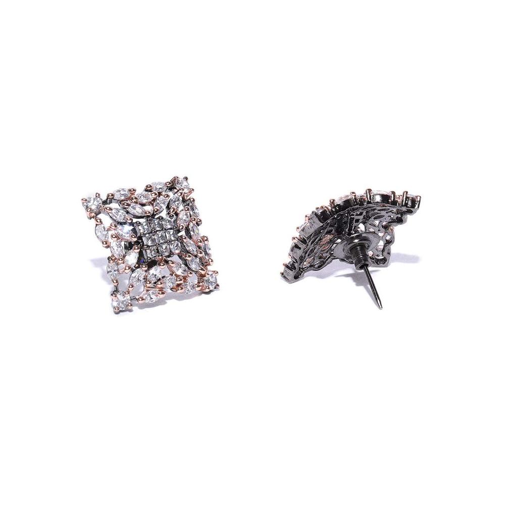 Stunning Square-Shaped Stud Earrings for Women  Grey-Toned Look  Stylish Block Design  Rose Gold-Plated