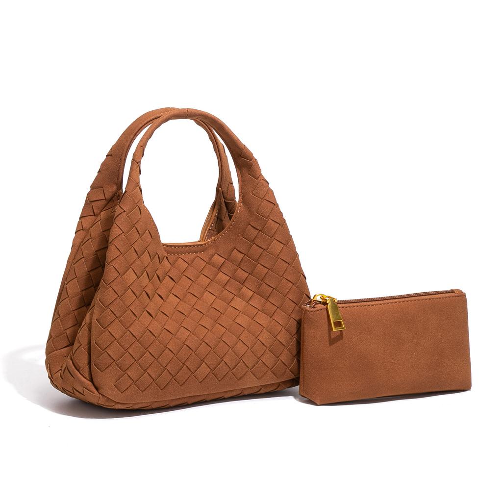2026 Autumn Winter New Abrasive Woven Bucket Bag Women's Dish Basket Mother Hand Tote Bag Casual Single Shoulder Diagonal Cross Bag