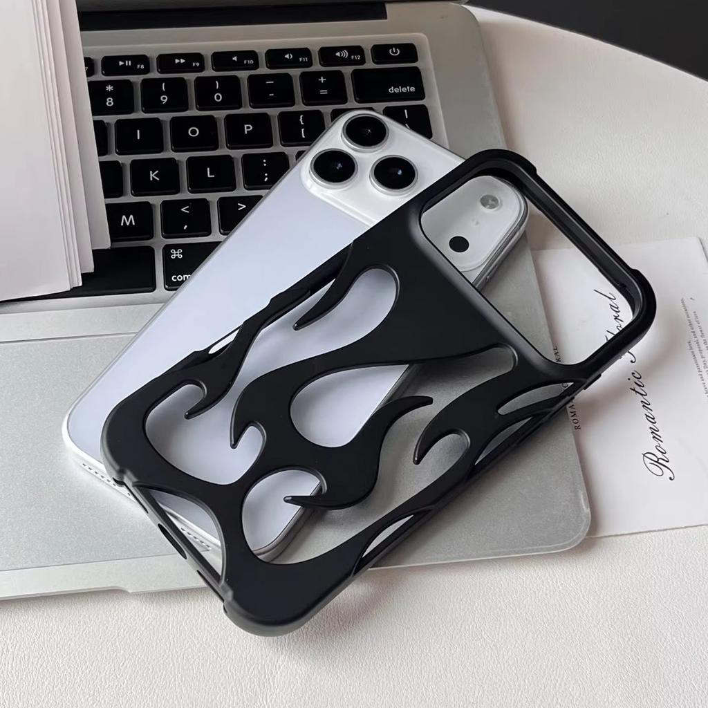 Plating 3D Hollow Out Flame Silicone Case For iPhone 17 Air 16 15 14 13 12 11 Pro Max Plus Heat Dissipation Soft Bumper Cover