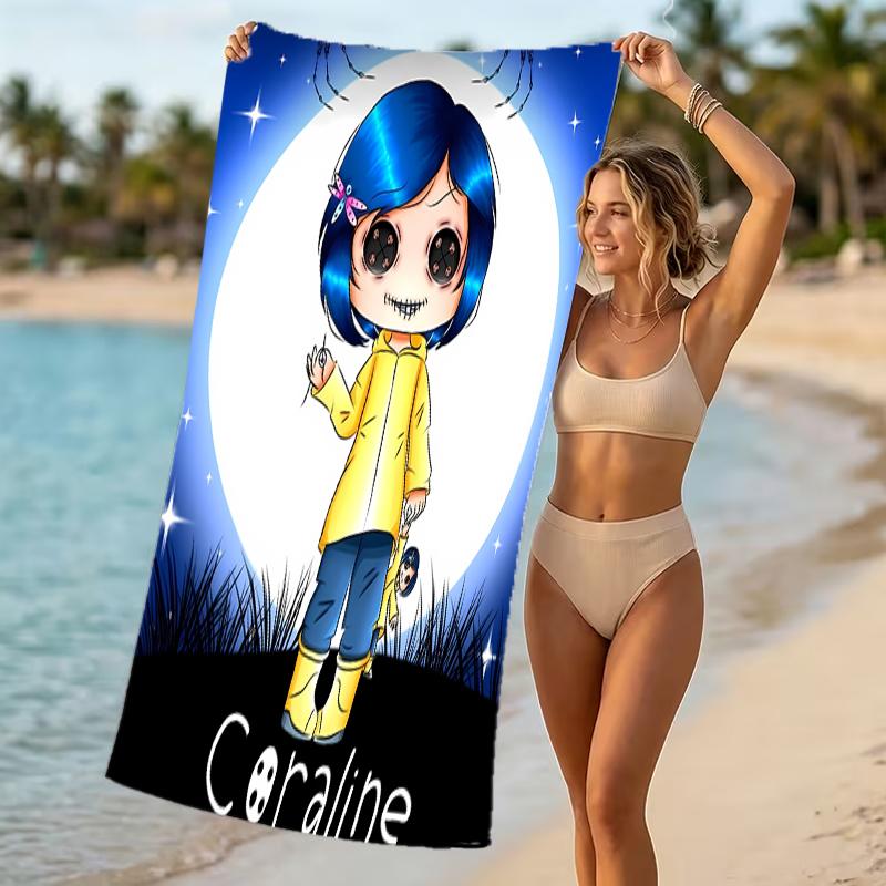 Beach Towel with Coraline Pattern - Soft,absorbent,machine Washable Lightweight&Modern,swimming,Travel Essentials